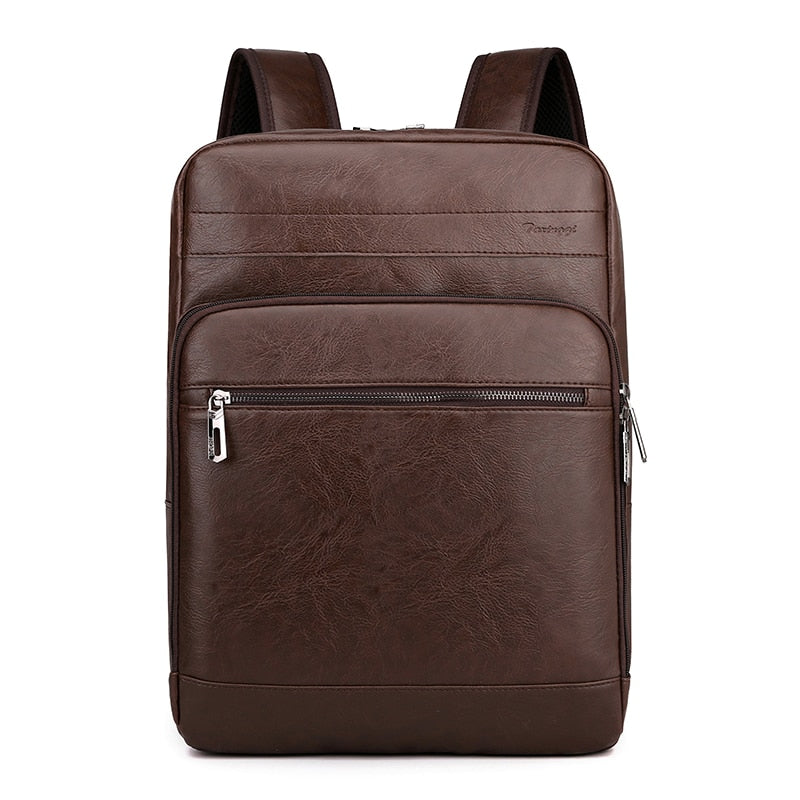 Backpack Men's PU Leather Retro Back Pack Male Multifunctional Business Laptop Bag European American Fashion Student School Bag