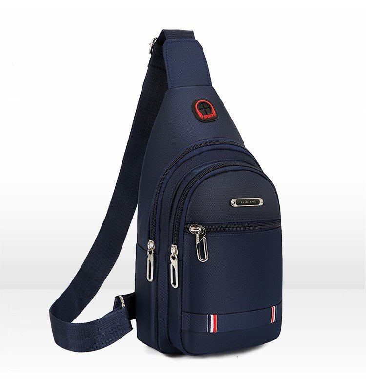 Men'S Fashion Double Layer Large Space Chest Bag Crossbody One Shoulder Zipper Buckle Oxford Fabric Crossbody Bag