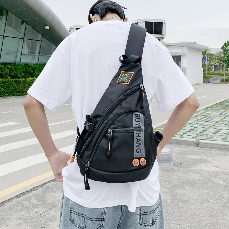 Male Shoulder Bags Travel Crossbody Bags Men Military Chest Bag for School Trip Waterproof Nylon Messenger Bag Black Green