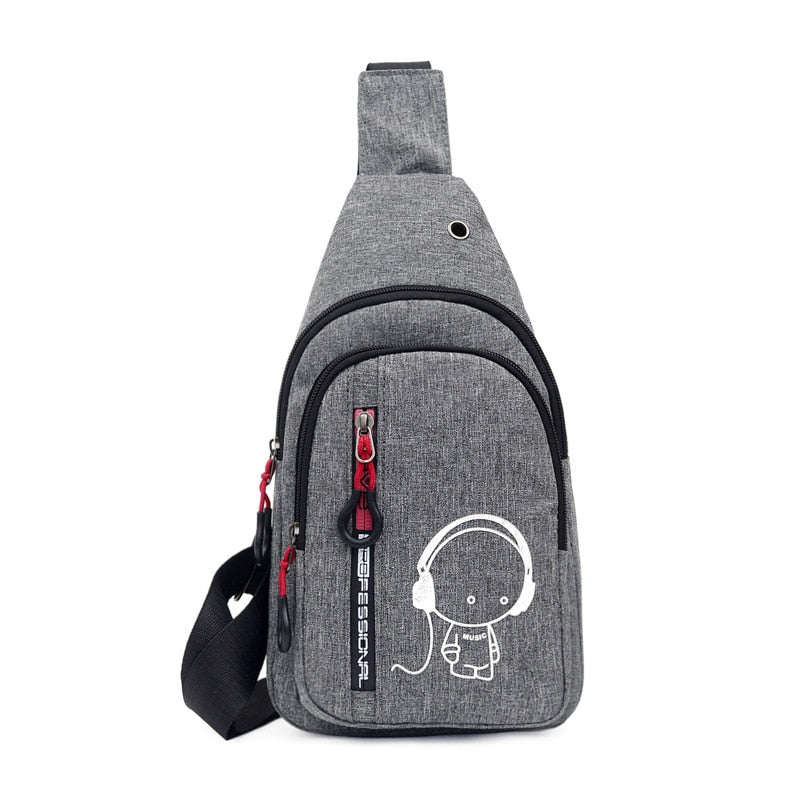 Men And Women With The Same Casual Nylon Chest Bag Messenger Bag Luminous Pattern Bag Outdoor Sports With Earphone Hole