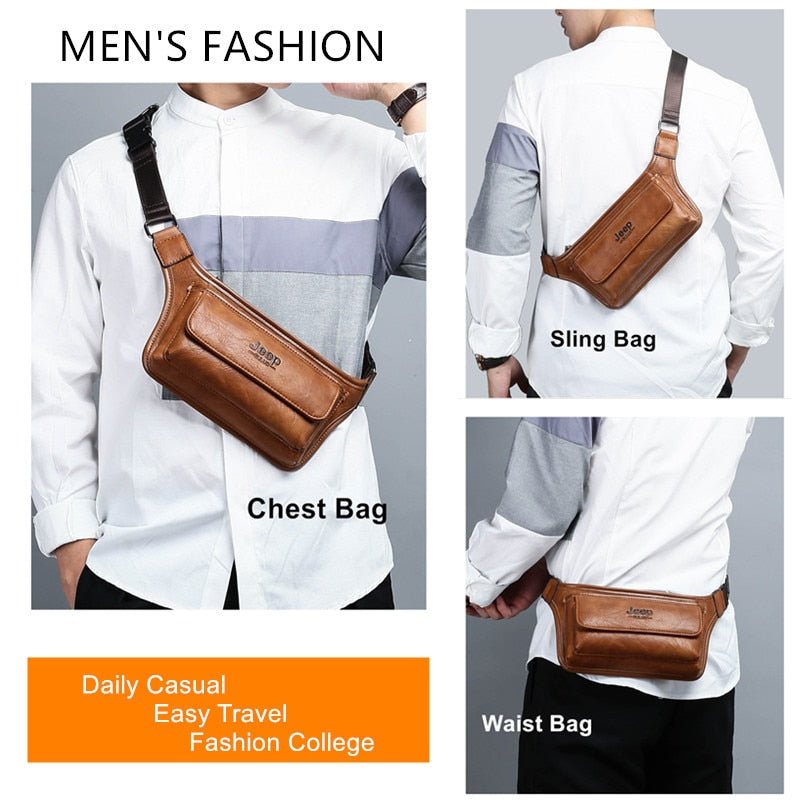 JEEPBULUO Men Waist Bag Pack Casual Functional Money Phone Belt Bag Male unisex  Sling Bag for Belt Leather Hip Bag Chest