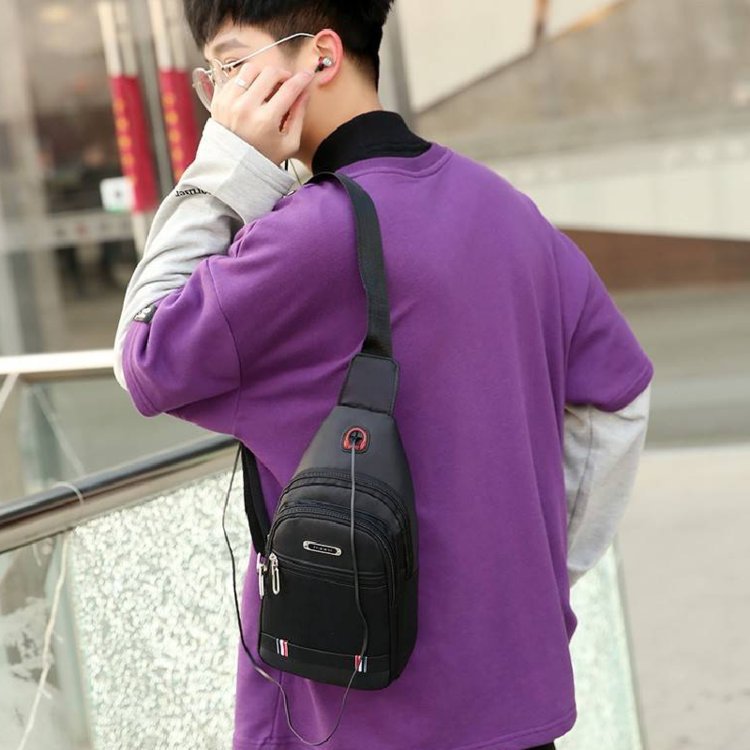 Men'S Fashion Double Layer Large Space Chest Bag Crossbody One Shoulder Zipper Buckle Oxford Fabric Crossbody Bag