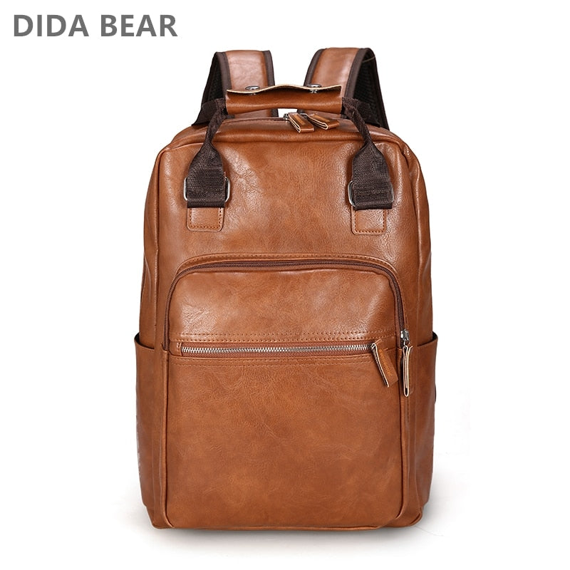 Men Backpack PU Leather Bagpack Large laptop Backpacks Male Mochilas Casual Schoolbag For Teenagers Boys Brown Black