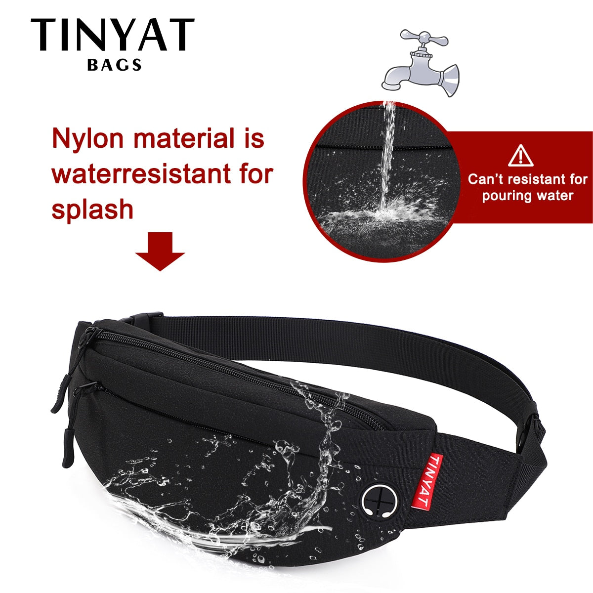 TINYA Canvas Men Fanny Pack waterproof Outdoor Sports Banana Waist pack male Black Chest Pack Teenager Crossbody Phone Pouch Bag