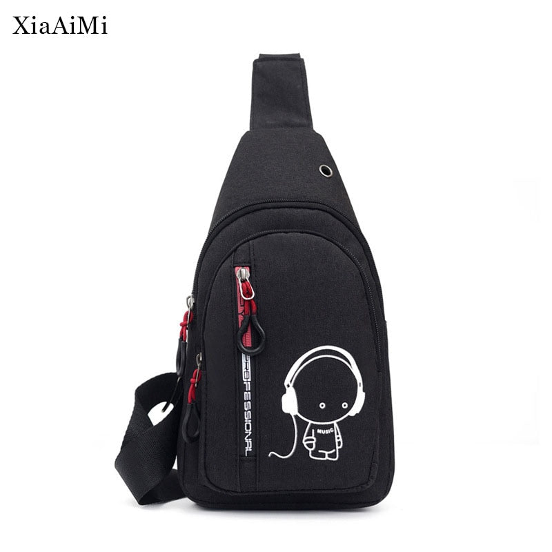 Men And Women With The Same Casual Nylon Chest Bag Messenger Bag Luminous Pattern Bag Outdoor Sports With Earphone Hole