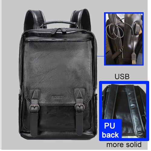 VORMOR Famous Brand Fashion Preppy Style Men School Backpack For Teenage Solid Black Leather Backpack Travel Backpack Bag