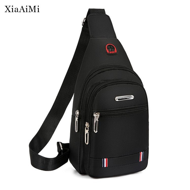 Men'S Fashion Double Layer Large Space Chest Bag Crossbody One Shoulder Zipper Buckle Oxford Fabric Crossbody Bag